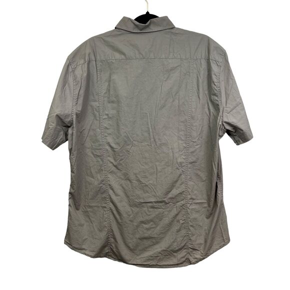 H&M Top Blouse Collared Flap Pockets Short Sleeves Khaki Taupe Women Sz XL - Picture 4 of 5